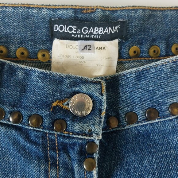 Dolce & Gabbana Vintage Y2K Jeans 42 Bootcut Flare Low Rise Embroidery Studs - Picture 5 of 16